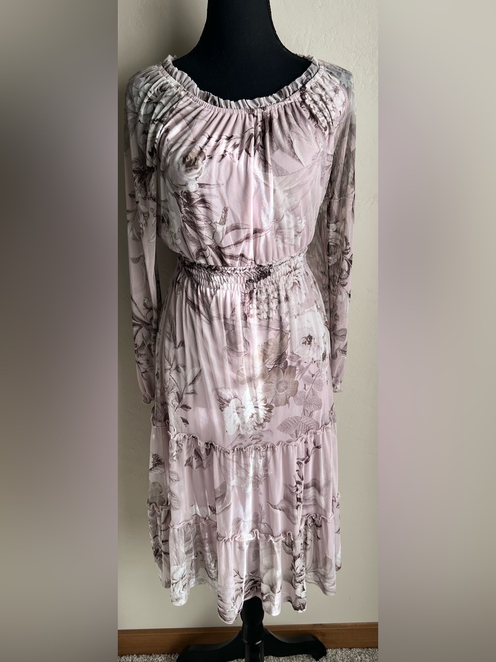 Kate & lily long sleeve light purple floral dress lightweight